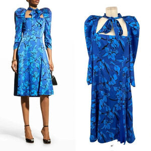 Black Halo‎ Mirabel Floral-print Puff-shoulder Dress In Blue Blossom